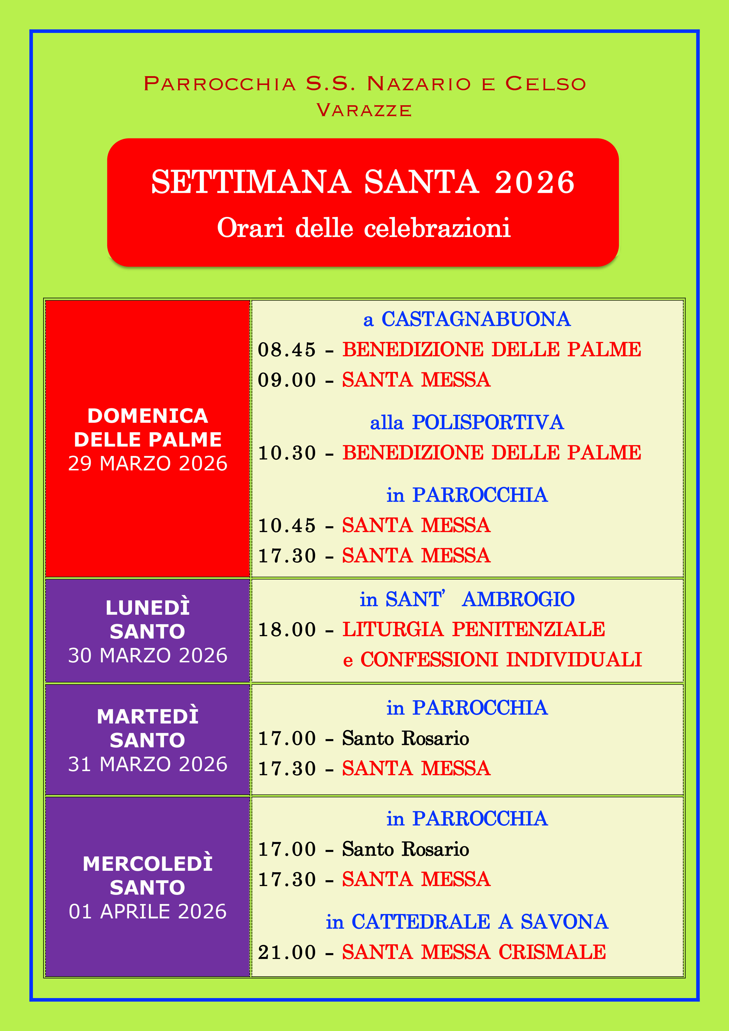 Locandina orari Settimana Santa Varazze 2026 1