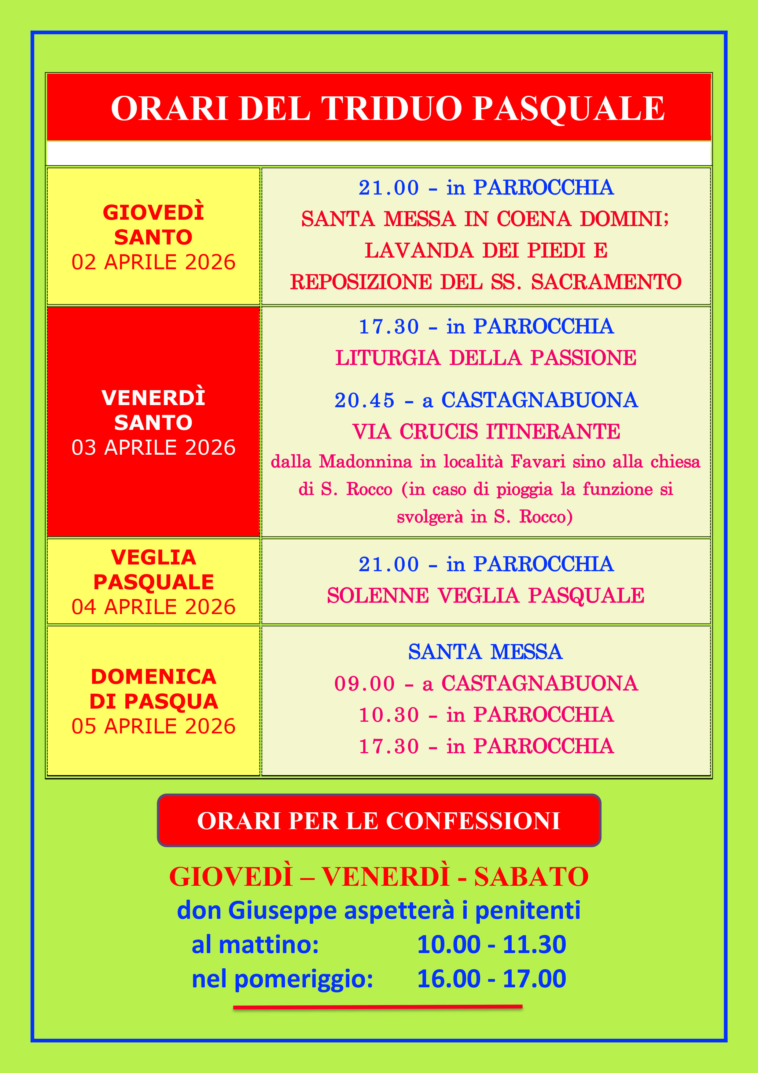 Locandina orari Settimana Santa Varazze 2026 2