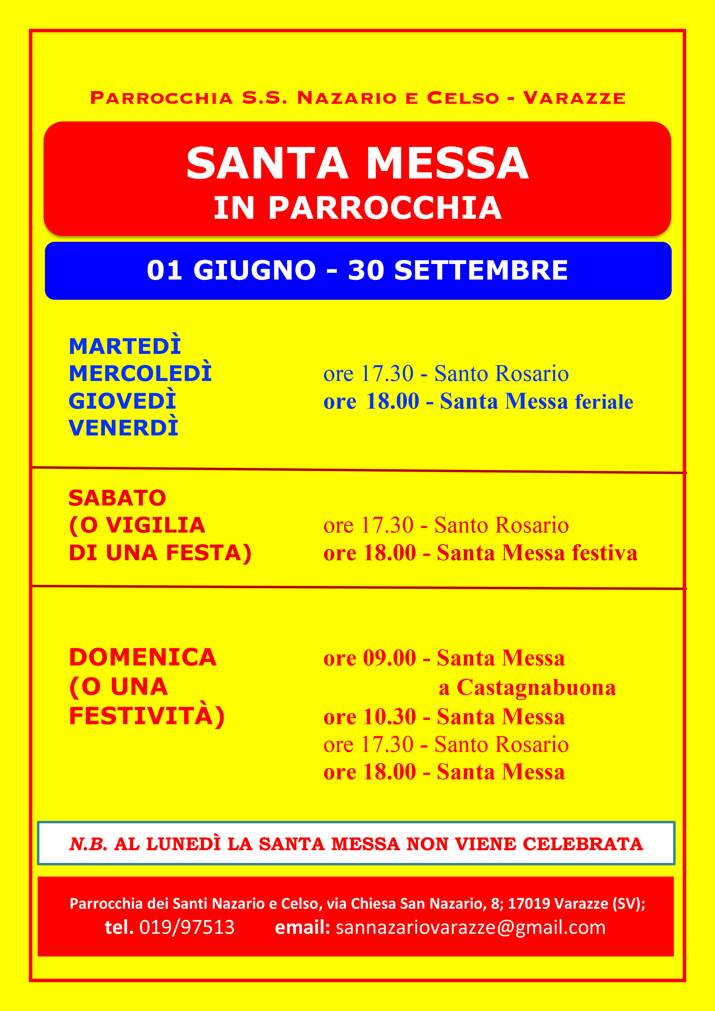 Locandina orario estivo Messe giugno 2026